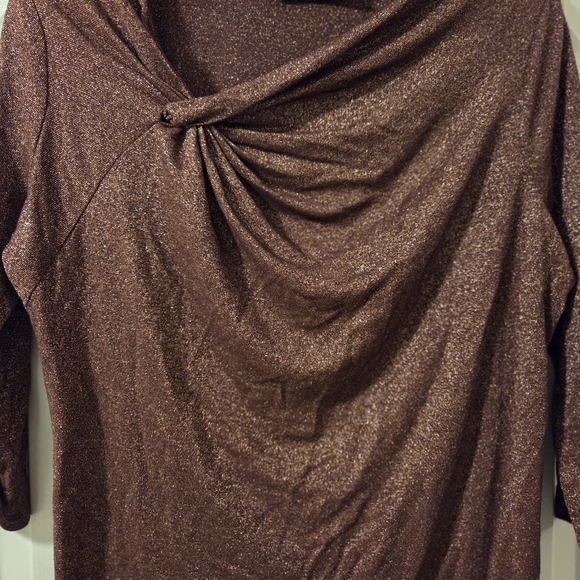 The Limited: Rusty Copper Metallic 3/4 Sleeve Knotted Neck Top/Blouse.  Size XL. - Picture 4 of 16
